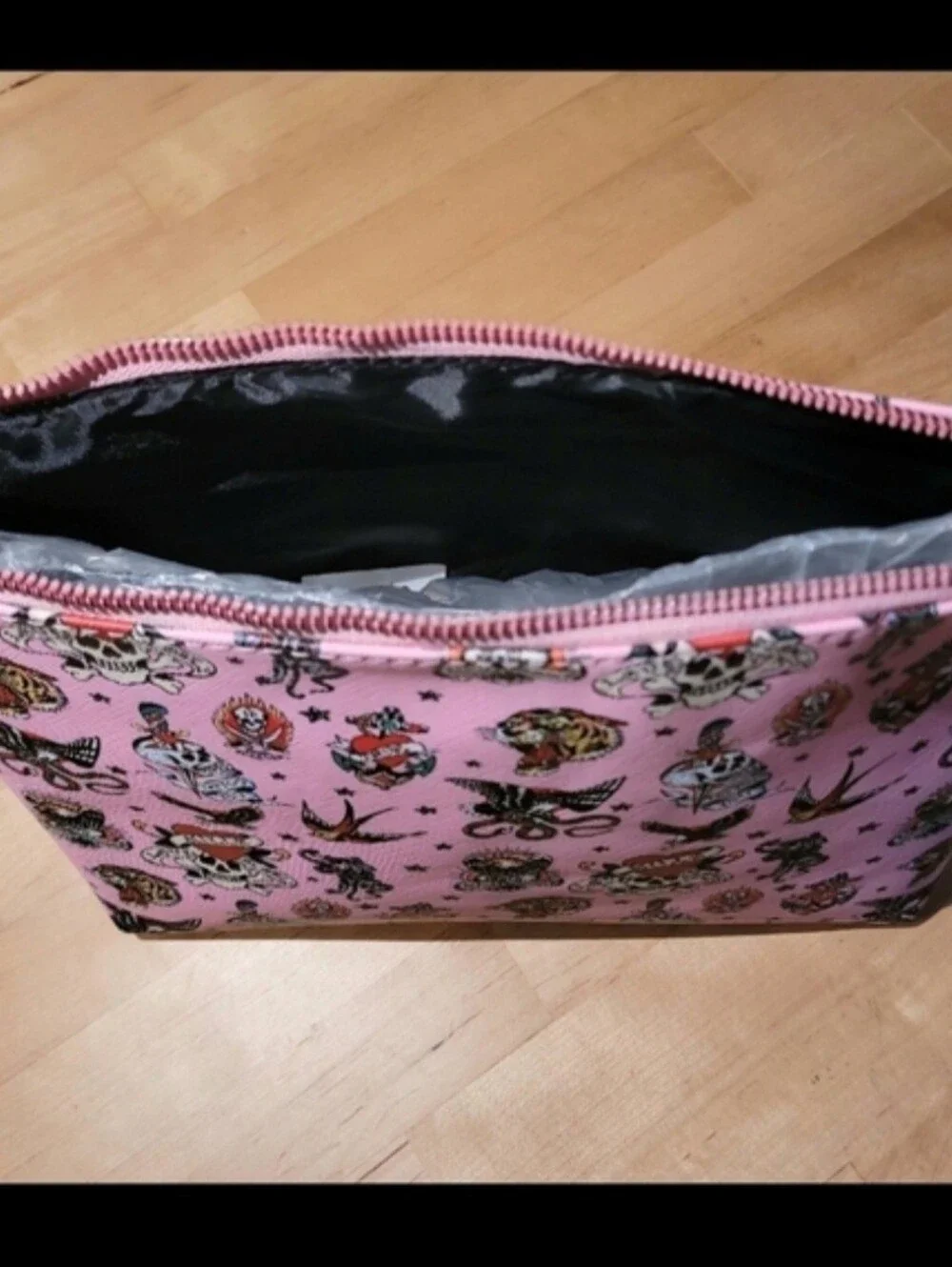 Ed Hardy Pink Tattoo Print Cosmetic Bag